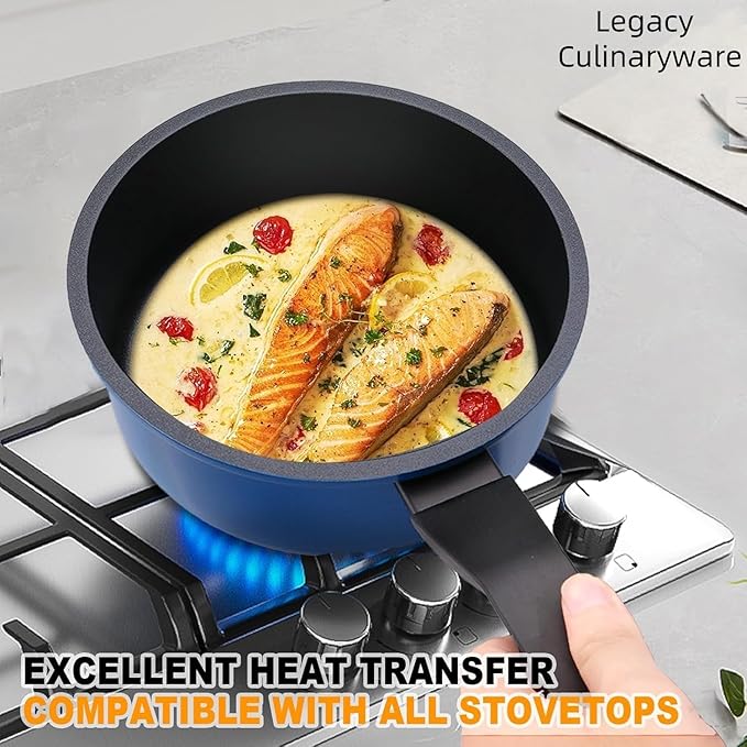 Nonstick Sauce Pan with Lid,2QT small pot, PFOA Free,Kitchen Pots Induction Pot,Blue