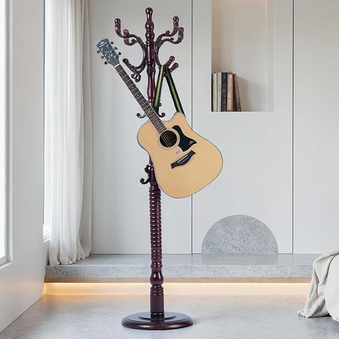 Coat Rack Freestanding with 18 Hooks, Wooden Standing Coat Racks for Entryway, Solid Wood Clothes Hanger Rack with Sturdy Round Base for Entryway, Hall, Bedroom, Office, Hallway