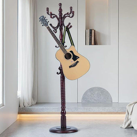 Coat Rack Freestanding with 18 Hooks, Wooden Standing Coat Racks for Entryway, Solid Wood Clothes Hanger Rack with Sturdy Round Base for Entryway, Hall, Bedroom, Office, Hallway