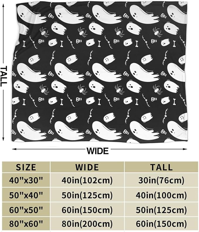 Halloween Ghost Throw Blanket 60x50 Inches Gifts for Mens Womens Boys Girls Soft Flannel Plush Blankets for Bed, Sofa, Couch, Travel, Camping