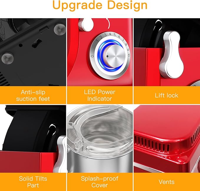 Stand Mixer, 7.5QT 660W Electric Dough Mixer, Kitchen 10-Speed Tilt-Head Food Mixer for Baking&Cake, with Stainless Steel Bowl, Whisk, Dough Hook, Beater, Splash Guard(RED) MC1