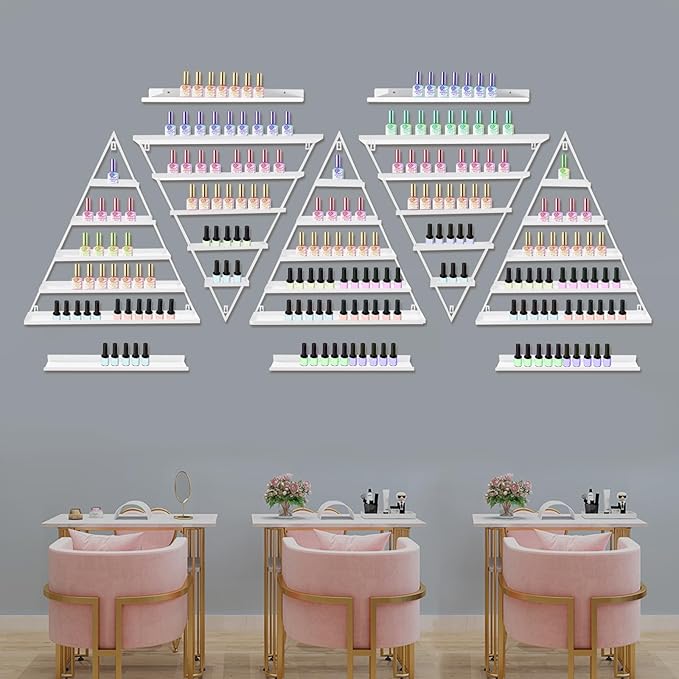 10PCS Triangular Nail Polish Racks, Metal Wall-Mounted Display Rack for Nail Polish Bottles, Lipstick Perfume Wall Shelf Essential Oil Organizer for Home Spa Nail Salon Shop
