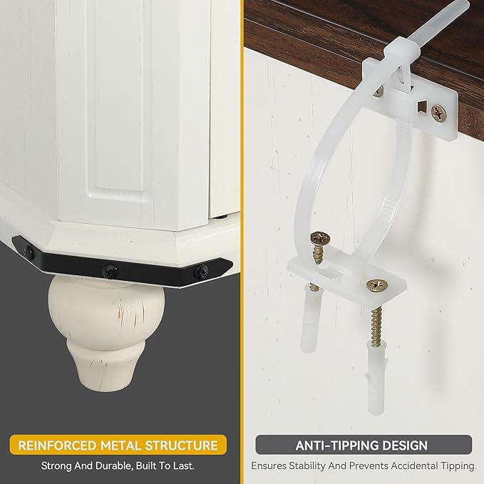 DWVO Farmhouse TV Stand for 60 Inch Television, 30.7" Tall Entertainment Center w/Adjustable Shelves, Wood 4 Shutter-Doors Buffet Sideboard Cabinet, Rustic Media Console Cabinet for Living Room, White