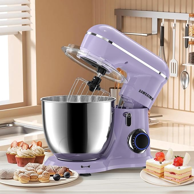 3-IN-1 Electric Stand Mixer, 660W 10-Speed With Pulse Button, Attachments include 6.5QT Bowl, Dough Hook, Beater, Whisk for Most Home Cooks, Vine Purple