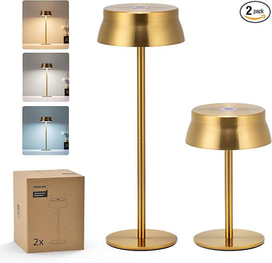 Philips Cordless Table Lamp, Portable Outdoor LED Desk Light,Rechargeable Battery Operated, 2 Adjustable Height, Touch Control & 3 Color Stepless Dimming, Waterproof Lamps for Restaurant/Bedroom