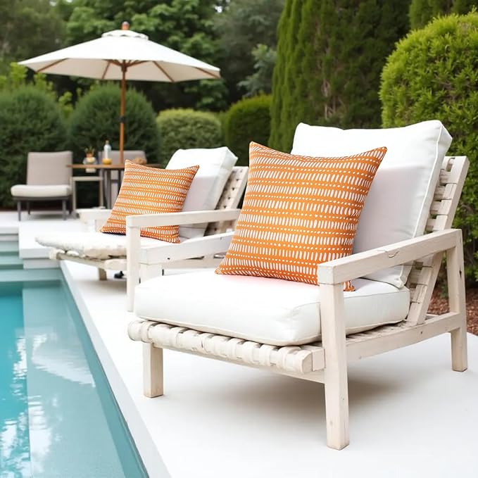 Pack of 2 18x18 Outdoor Pillows, Waterproof Throw Pillows with Inserts, Decorative Patio Pillows for Garden, Couch, Furniture, Sofa, Bed, Living Room(Pebble Orange)