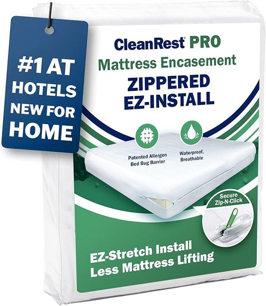 CleanRest Pro Mattress Protector Encasement, MicroPlush Fabric, Ultimate Sleep Surface Protection with Patented MicronOne Technology, Zip-N-Click Security, EZ-Fit, Waterproof (Twin XL)