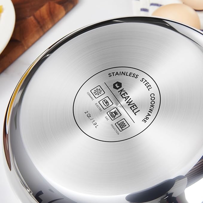KEAWELL K3 Premium 2-Quart Tri-Ply Stainless Steel Saucepan with Lid, Induction & Oven Safe up to 600°F, Even Heating, Professional Cookware for All Stovetops (2-Qt)