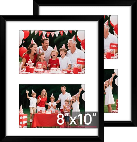 FIXSMITH 8x10 Picture Frames Collage Wall Decor, Display 2 Pcs 4x6 Photos with Mat or 1 Pack 8x10 Picture without Mat, 4x6 Photo Frames Collage for Tabletop or Wall Display, 2 Pack