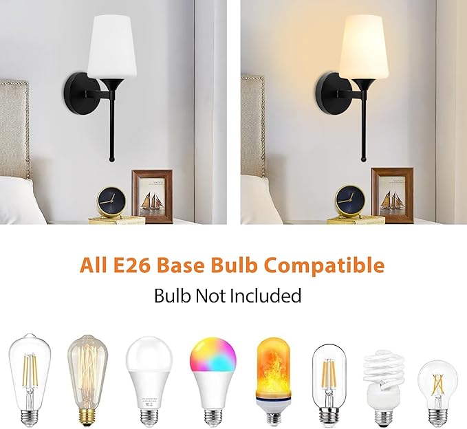 New Bathroom Vanity Light Fixtures 3 Lights Brushed Black Glass Shade Modern Wall Bar Sconce Over Mirror (Brushed Black, 1T 2Pack)