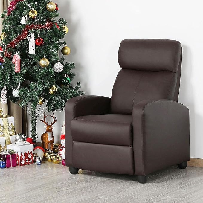 Yaheetech Recliner Chair Faux Leather Recliner Sofa Adjustable Modern Seat Club Chair Home Theater Seating Brown