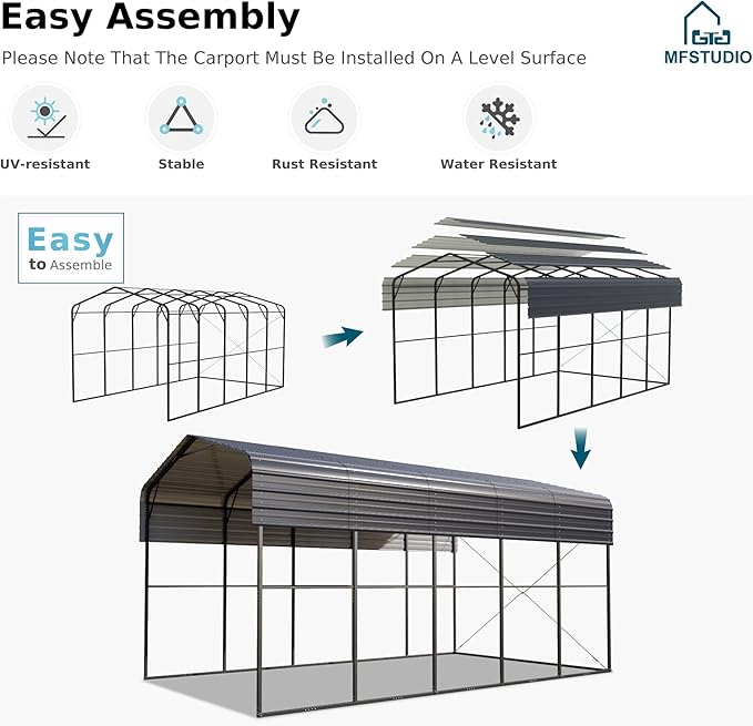 MFSTUDIO RV Carport 14x25 ft, Outdoor Heavy Duty Carports, Height 13 ft for Large RVs Metal Shed Canopy Shelters Garage Shelter Shade Car Ports with Galvanized Roof for Cars, Truck and Boats ﻿