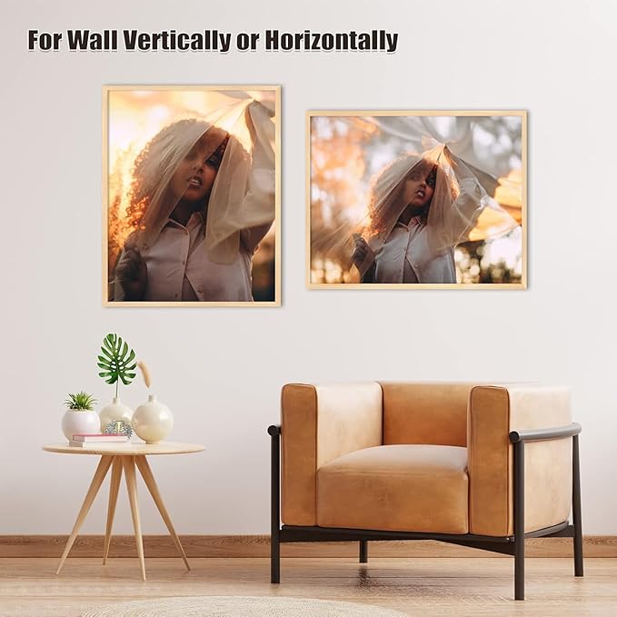 Egofine 22x28 Solid Wood Picture Frame, Made of Solid Wood Covered by Plexiglass 18x24 with Mat 22x28 without Mat, Poster Frame for Wall Mounting Hanging Photo Vertically or Horizontally, Natural Wood