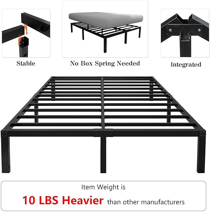 14 Inch Tall 3500lbs Heavy Duty Metal Bed Frame/with Storage/Mattress Foundation/Steel Slats Platform/Noise Free/No Box Spring Needed,Full