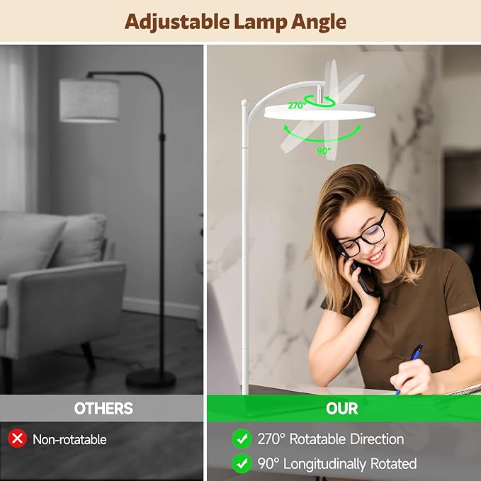 LED Floor Lamp, 32W/3000LM Super Bright Arc Floor Lamp, 3000K-6000K Stepless Dimming, Standing Tall Lamp with Remote Control & Pedal Switch for Living Room Bedroom Office (White)