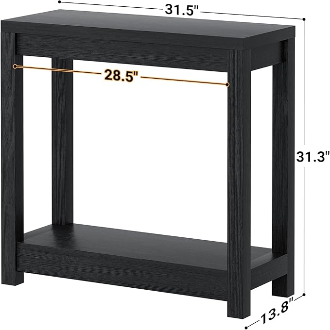 Small Farmhouse Wood Entryway Table Narrow Console Table with Storage Behind Couch Sofa Table with Shelves Entry Way Table with Open Storage, Easy Assembly, 32" Embossed Wood Grain Black
