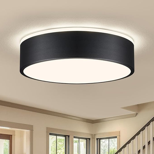 Vikaey Black LED Ceiling Light, Modern Flush Mount Ceiling Light Fixture, Minimalist Round Metal Lighting Fixture Ceiling Lamp for Hallway, Entryway, Bedroom, Balcony, 11.81 Inch