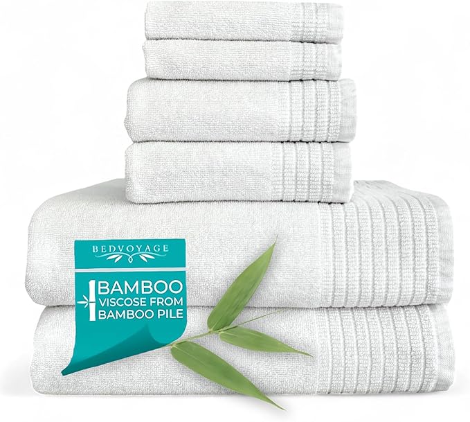 BedVoyage Luxury Bath Towels Set of 6 - Ultra Soft Plush Bathroom Towel Set - Highly Absorbent Viscose from Bamboo Bath Towels Ultra Soft - Spa Towel for Body - Cloud