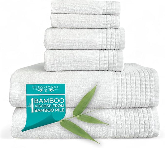 BedVoyage Luxury Bath Towels Set of 6 - Ultra Soft Plush Bathroom Towel Set - Highly Absorbent Viscose from Bamboo Bath Towels Ultra Soft - Spa Towel for Body - Cloud