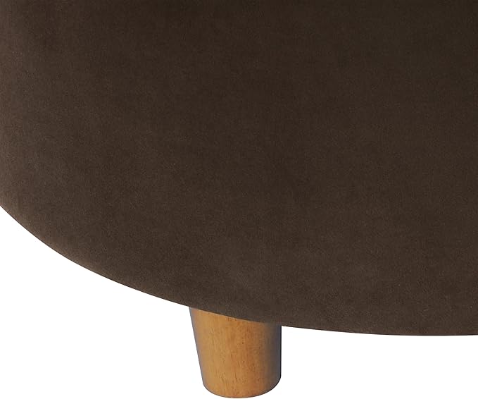 HomePop Home Decor | Button Tufted Velvet Round Storage Ottoman | Ottoman with Storage for Living Room & Bedroom, Chocolate Brown Velvet