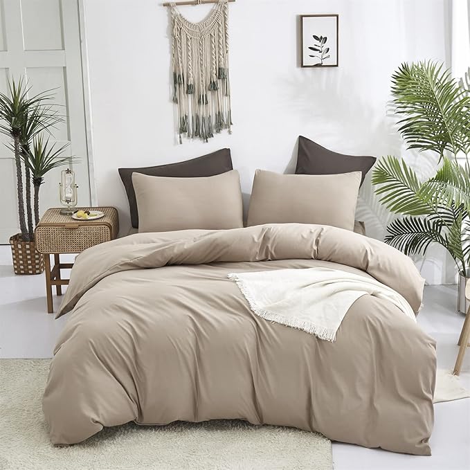 Luxlovery Khaki Comforter Set California King Cream Coffee Bedding Minimalist Taupe Color Cal King Dark Champagne Blanket Quilts Ultra Soft Breathable Comforter