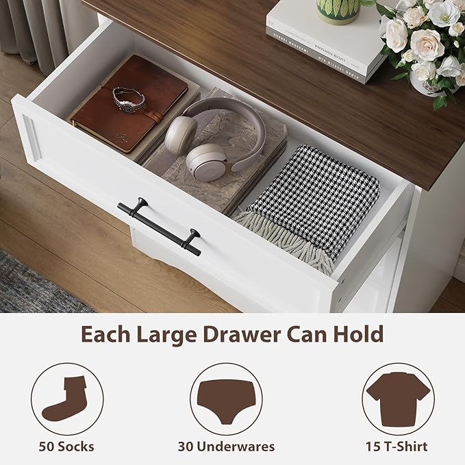 White Dresser for Bedroom, Modern 36" Tall 4 Chest of Drawers, Wide Chest of Drawers w/Brushed Metal Handle, Wood Closet Organizers and Storage Cabinet for Bedroom, Living Room, Hallway