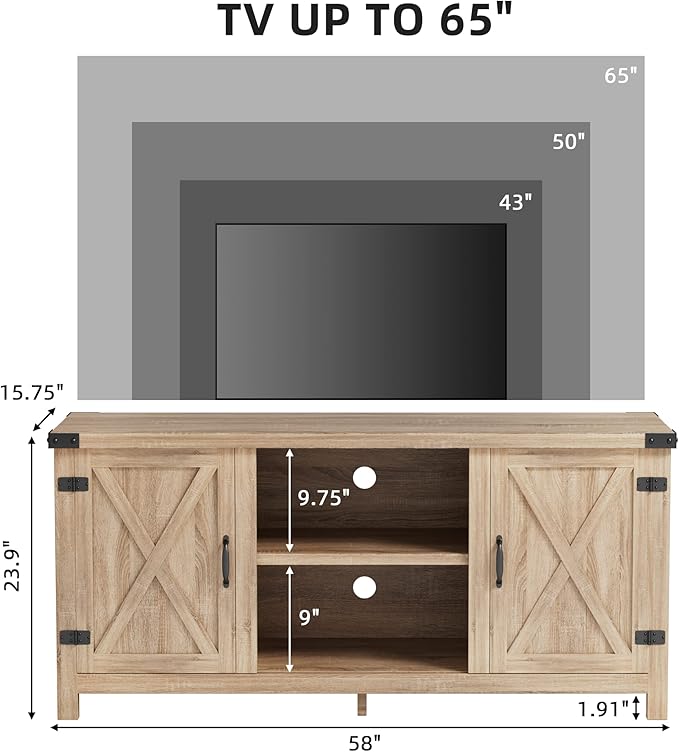 JUMMICO TV Stand, 65 Inch TV Farmhouse Entertainment Center with Double Barn Doors and Storage Cabinets, Console TV Table Media for Living Room, Bedroom (Pale Yellow)