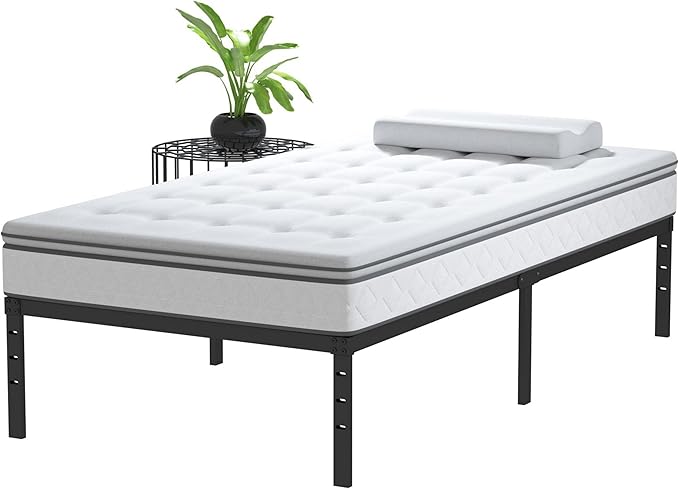Twin XL Bed Frames No Box Spring Needed, 14 Inch Heavy Duty Metal Twin XL Platform Bed Frame Support Up to 2500 lbs, Easy Assembly, Noise Free, Black