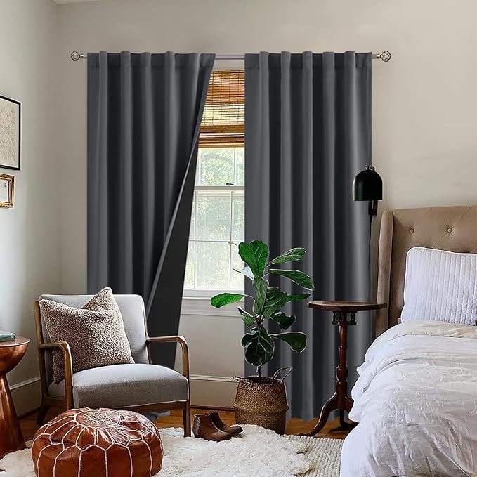 BGment 100% Room Darkening Thermal Insulated Blackout Curtains 84 Inches Long for Bedroom, Rod Pocket and Back Tab Double Layer Noise Cancelling Curtain with Liner (42 x 84 Inch, 2 Panels, Dark Grey)