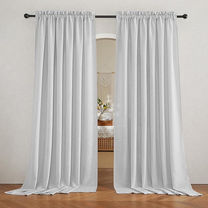 RYB HOME Semi Sheer Curtains for Living Room Bedroom, Vertical Soft 102 inches Long Window Treatments Machine Washable Light Filtering Drapes, W 52 x L 102 inches, Dove Grey, 2 Panels