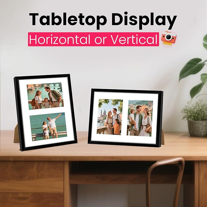 FIXSMITH 8x10 Picture Frames Collage Wall Decor, Display 2 Pcs 4x6 Photos with Mat or 1 Pack 8x10 Picture without Mat, 4x6 Photo Frames Collage for Tabletop or Wall Display, 2 Pack