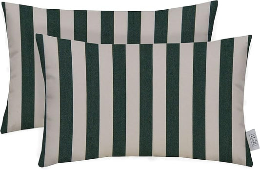 RSH DECOR: Sunbrella Lumbar Throw Pillows Set of 2 | 20" x 12" | Water and Fade-Resistant Performance Fabric | Outdoor Pillow Covers with Down-Alternative Inserts | Mason Forest Green