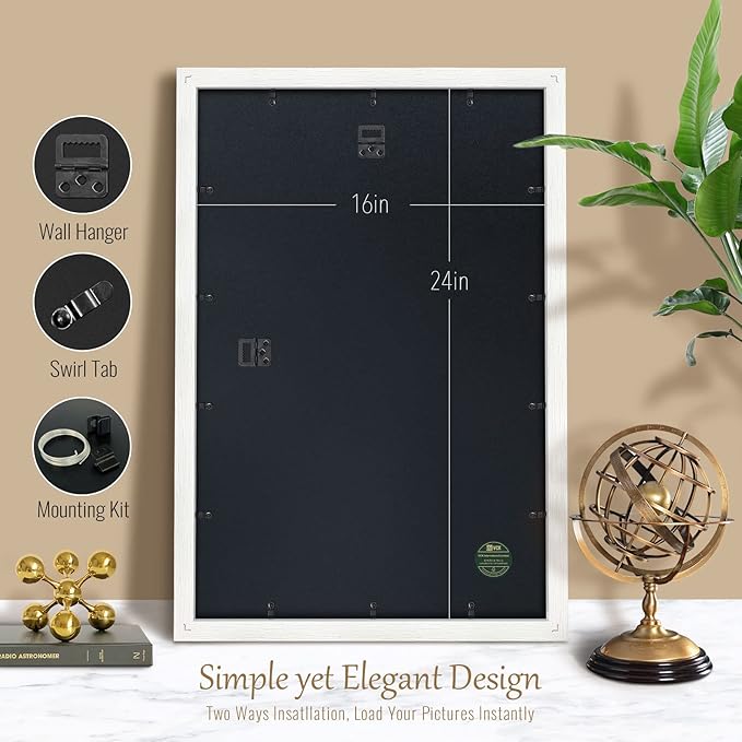 VCK 16x24 Solid Wood Poster Frames - White, Textured Exclusive Picture Frame Set of 2, Wall Hanging