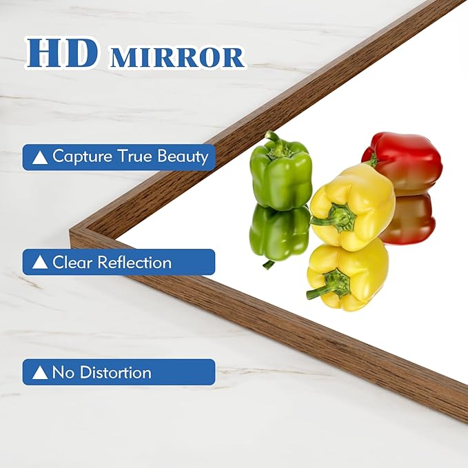 Rectangle Walnut Bathroom Mirror 40x30 Inch, Anti-Rust 4MM Tempered Glass, Modern Vanity Mirror for Bathroom, Horizontal or Vertical Wall Mount