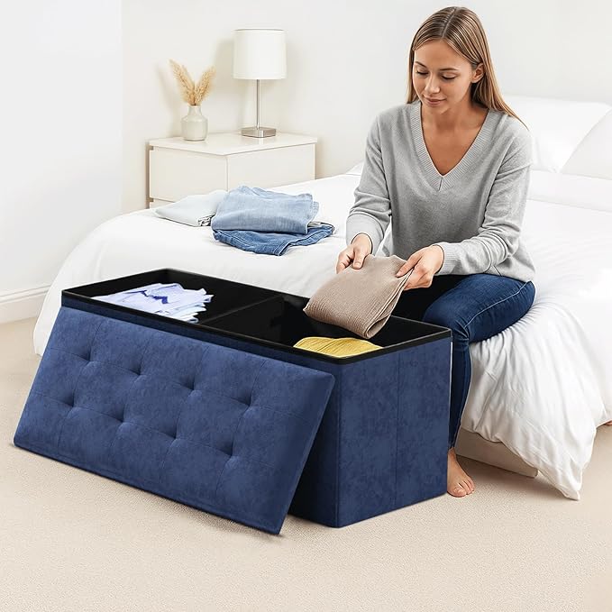 Storage Ottoman Bench, 43 Inch Ottoman Foot Rest, End of Bed Bench, Storage Chest, Load 700 lb, for Living Room, Bedroom, Entryway, Navy Blue