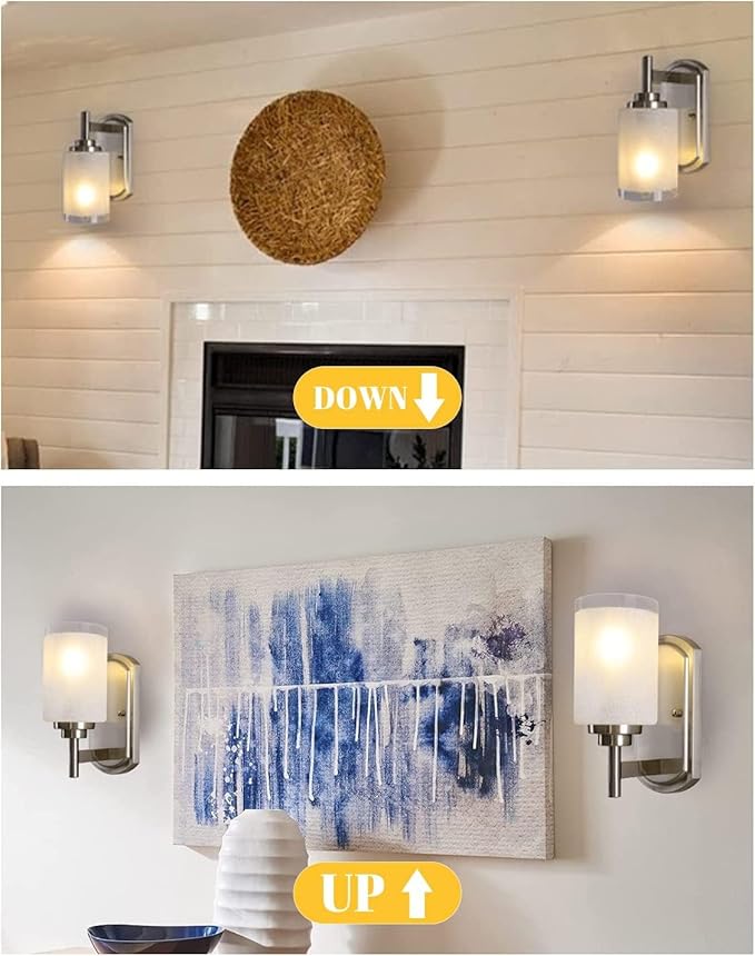 Sconces Wall Lighting Set of Two Bathrooom Vanity Light Brushed Nickel 2 Pack Modern Wall Light Fixtures with Frosted Glass Shade for Porch Bedroom Hallway