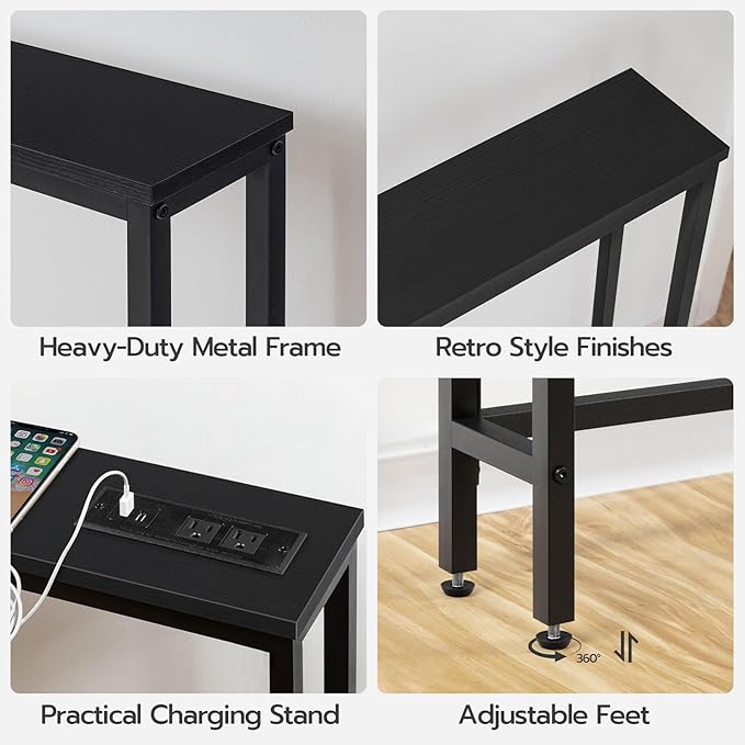 HOOBRO 47.2" Skinny Console Table with Power Outlets, 5.9" Behind Couch Table with Charging Station, Narrow Sofa Table, Long and Thin Table for Entryway, Living Room, Black BB15XG01G1