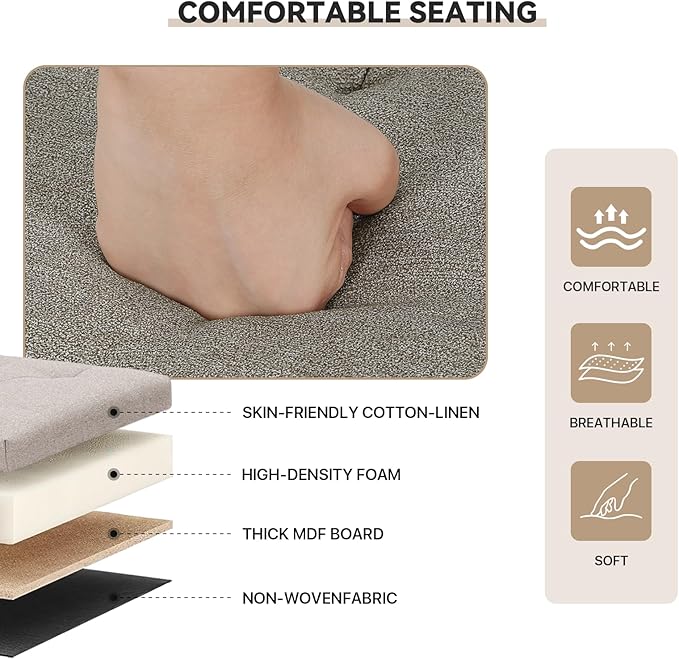 Storage Ottoman Bench, 15 Inch Ottoman Foot Rest, End of Bed Bench, Storage Chest, Load 700 lb, for Living Room, Bedroom, Entryway, Beige