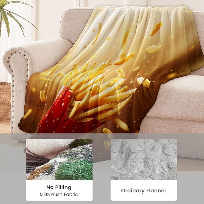 French Fry Blanket for Women Adults, Flannel French Fry Blankets Gifts, French Fry Throw Blanket for Sofa Bed Living Room Soft Warm Cozy French Fry Decor 50" x 60"
