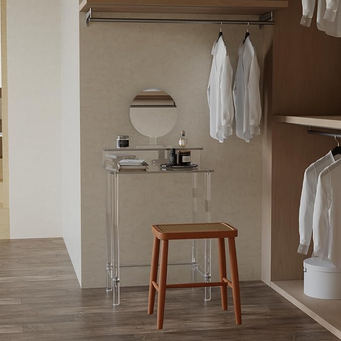 Eglaf Acrylic Small Vanity with Mirror - 23.6'' L x 15.8'' W x 33.9'' H - Modern Makeup Vanity Desk for Small Spaces - Clear Makeup Table Dressing Table, for Bedroom, Cloakroom