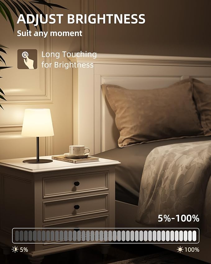 EZVALO Outdoor Cordless Table Lamp, IP65 Waterproof 4500mAh Rechargeble Shower Lamp, Dimmable Touch Lamp, LED Night Light Lamp for Bathroom Patio Camping Restaurant Home 2 Pack(Black)