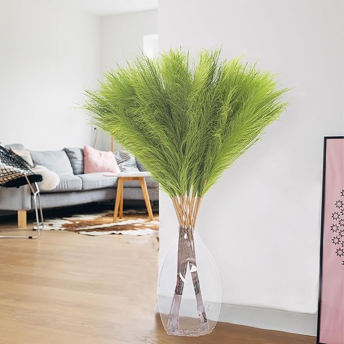 38" 10 Stems Tall Pampas Grass Decor - Faux Pampas Grass for Floor Vase Fluffy Artificial Pampas Grass for Boho Home Wedding Mothers Day Decoration（Green）
