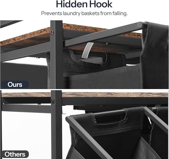 HOOBRO Laundry Sorter 5 Sections, Laundry Hamper with Wheels, 5 × 10.5 Gallon (40 L), Rolling Laundry Basket, Pull-Out and Removable Oxford Fabric Bags, Rustic Brown and Black BF07XY01