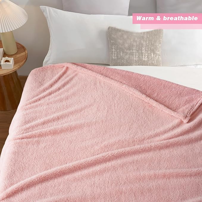 Sherpa Throw Blanket for Bed, Super Soft Cozy Fuzzy Plush Blankets for Winter, Reversible Thick Warm Blanket for Bed, Couch, Living Room, Pink, Twin Size 60"x 80"