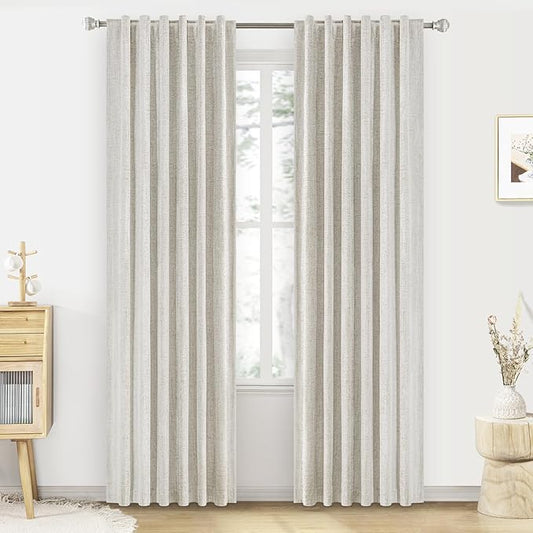Cream Linen 100% Blackout Curtains 84 Inches Long 2 Panels Set for Living Room Bedroom Back Tab Thermal Insulated Black Out Linen Drapes Room Darkening Window Curtains