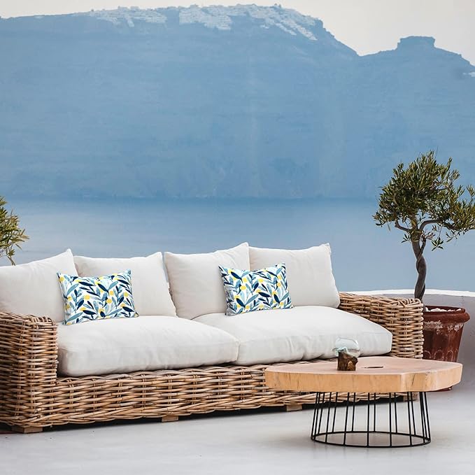 LVTXIII Outdoor/Indoor Lumbar Pillows, Decorative Patio Lumbar Cushions, Fluffy Water Repellent Garden Cushions for Home Patio Coach Sofa Use, 12×20 Inch, Pack of 2, Leaves Multi