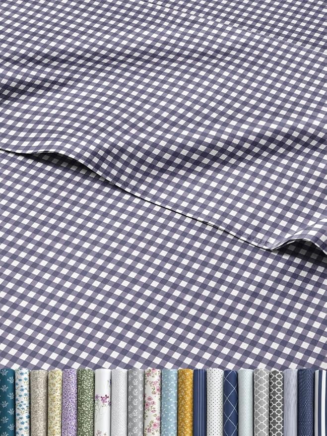 Blue Checkered Sheet Set - 1 Flat & 1 Fitted Sheet & 2 Pillowcases w/ Deep Pockets - Grid, Plaid, Gingham Pattern Bed Set - Comfy, Wrinkle & Fade Resistant - Soft, Breathable and Cooling - Full Size