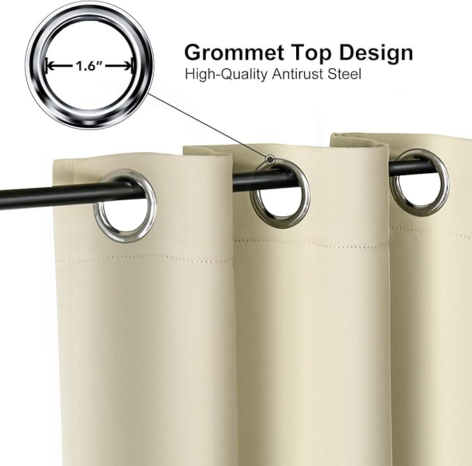 ChrisDowa Small Kitchen Valances for Windows - Grommet Short Thermal Insulated Room Darkening Window Valances Curtains for Living Room (2 Panels, Beige, 42 x 18 Inch)