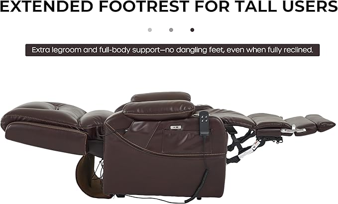DYNOX Tall Man Lay Flat Chair Large Power Lift Recliner Dual Motor Lift Chairs Recliners for Elderly,Seat Heating,USB/Type-C Charging(Brown, Faux Leather)
