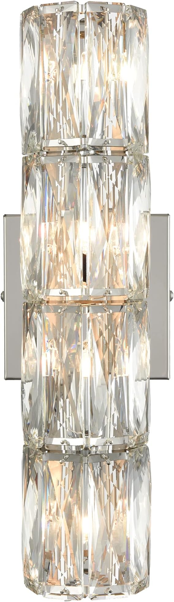 SAMTEEN Chrome Crystal Wall Sconce Modern 4-Light Crystal Sconces Wall Lighting Tube Shape Glass Wall Light Fixture for Bedroom Living Room Hallway Kitchen Bathroom Vanity Light